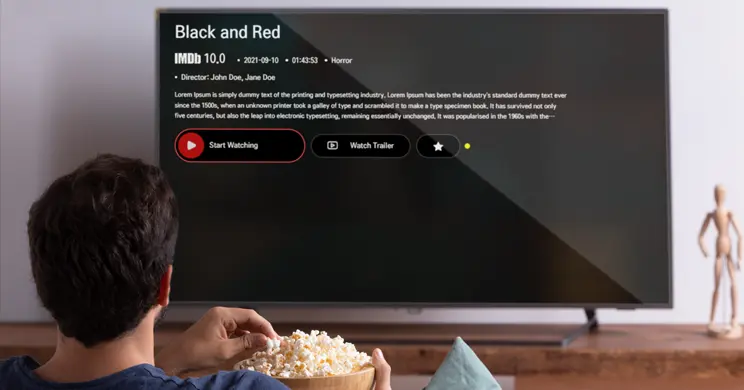 User browsing movie details on IBO Player App via smart TV interface